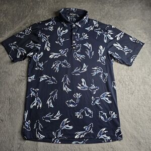 Bad Birdie Golf Polo Shirt Mens Small Navy Koi Fish Print Stretch Performance